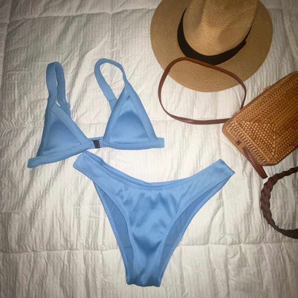 Zaful swim suit - baby blue - ribbed - worn once
